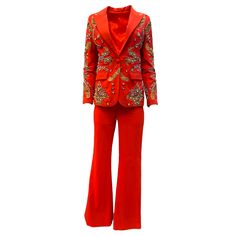 Any Old Iron HRH Suit Hand beaded suit with crown motifs Fitted flares Small in stock Custom available Dicky Sold Separate Kate Bosworth, Cotton Blazer, Other Outfits, Elton John, Cardi B, Hand Beading, Fit & Flare, Red Leather Jacket, Fit And Flare