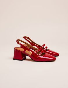 Soline pumps - Red patent leather Bag Inspiration, Patent Heels, Preppy Look, Goat Leather, Sling Back, Slingback Pump, Court Shoes, Shoe Style, Beautiful Shoes