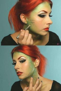 Halloween Face Makeup Ideas, Makeup Artist Price List, Poison Ivy Kostüm, Vine Makeup, Face Makeup Ideas, Poison Ivy Makeup, Poison Ivy Halloween Costume, Ivy Costume, Poison Ivy Cosplay