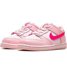 Nike Dunk Low Girls Triple Pink (Hyper/Soft/Foam). New In A Box. Stock Photos Attached. Available Sizes Little Kids 11 And 1.5. Product Details From The Nike Website (Picture Added). Real And Synthetic Leather Outer Material, Collar And Tongue With Perforations, Rubber Sole, Classic Laces. Nike 270, Nike Website, Nike Shoes Girls, Velcro Shoes, Custom Nike Shoes, Black And White Sneakers, Nike Elite, Nike Flex, Kids Jordans