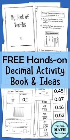 three books with the title free hands - on decimal activity book and ideas for students to use