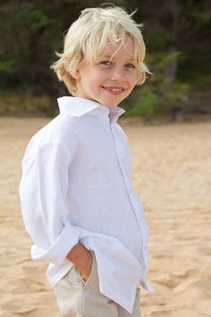 Boy's Linen Amalfi Shirt (LS) Ring Barrier, Italian Style Dress, Ring Bearer Attire, Boys Linen Shirt, Kona Wedding, Michael Angarano, Boy Haircuts, Boys Hair, Boy Hair