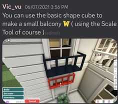 a screenshot of an animated video game with the text, you can use the basic shape cube to make a small balcony using the scale tool of course