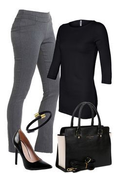 Stylish Work Outfit from outfitsforlife.com Visit our website for more outfits… Work Dresses Women, Casual Work Dresses, Work Dresses, Professional Attire, Dresses Women, Grey Pants