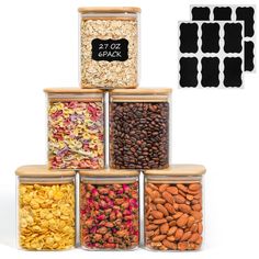 PRICES MAY VARY. Versatile Snack Container: These 27fl.oz glass pantry storage containers ideal for storing 0.75 pounds of dried cranberries or dried apricots and 1.125 pounds of raisins, and these glass jars also can be kids snack container, candy jar,spice jar,salt jar Airtight Food Jar: The square pasta storage containers use wood lids and silicone sealing rings for a better airtight and moisture-resistant space to prevent the food from getting wet and gain longer freshness time and longer st Square Glass Jars, Pantry Storage Containers, Coffee Candy, Blooming Tea, Sugar Container, Kitchen Jars, Glass Jars With Lids, Glass Storage Jars, Glass Food Storage