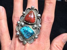 Spiderweb Turquoise Ring Cuprite Native American Indian Wayne Aguilar Santo Domingo multi stone Deep Stamp Signature, Spiderweb Turquoise, Stamped Rings, Large Ring, Multi Stone Ring, American Jewelry, Native American Indians, American Indian, Native American Jewelry