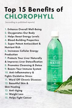 Benefits Of Chlorophyll, Chlorophyll Benefits, Chlorophyll Water, Liver Detoxification, Healing Waters, Boost Energy Levels, Skin Healing