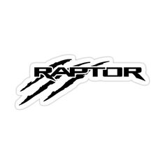 raptor logo sticker in black on a white background with the word raptor written below it