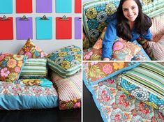 How to Create Your Own Colorful Jumbo Floor Pillows - Brit + Co Giant Floor Pillows, Large Floor Pillows, Pillow Projects, Pillow Tutorial, Sewing Pillows, Diy Flooring, Weekend Projects