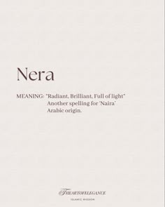 the cover of nera meaning radiat brilliant fall of light another spelling for narra