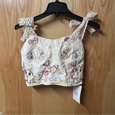 Adorable Rabbit And First Animals Crop Top With Lace Sleeve Size Medium New With Tags Cute Embroidered Tops For Vacation, Cute Embroidered Beach Tops, Beach Embroidered Cotton Crop Top, Cute Cotton Crop Top For Beach, Cute Multicolor Tops For Vacation, Cute Multicolor Vacation Tops, Cute Crop Top For Beach, Cute Beach Crop Top, Cute Multicolor Embroidered Tops