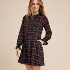 Swingy Plaid Dress Is Super Soft 24/7 Flawless Fabric With Subtle Ruffle Neck/Sleeves Detailing Dress Has Side Pockets (Love Pockets In Dresses!) Approx.: Pit To Pit: 17" Length: 35" 94% Polyester, 6% Spandex Machine Wash Smoke Free Home! Casual Plaid Holiday Dress, Plaid Dresses For Fall Holiday, Fall Holiday Long Sleeve Midi Dress, Long Sleeve Midi Dress For Fall Holiday, Maurices Dresses, Plaid Dress, Dresses Xs, Sleeve Dress, Colorful Dresses