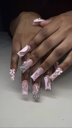 Unusual Nail Designs, French Acrylic Nails, Long Square Acrylic Nails