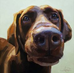 a painting of a dog looking at the camera