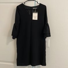 Purchased From Amazon, New With Tags Black Spring Office Dresses, Black Mini Dress For Office In Spring, Black Office Dresses For Spring, Elegant Black Shift Dress, Black Spring Workwear Dress, Spring Workwear Black Dress, Black Shift Midi Dress For Party, Black Dresses For Spring Workwear, Black Shift Dress For Night Out