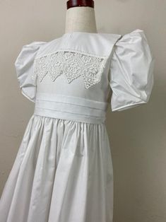 Vintage 80s Ruth of Carolina Cotton Baptism Dress / Flower | Etsy Puerto Rico Lace First Communion Dress With Fitted Bodice, Fitted Lace Bodice Dress For First Communion, Fitted Lace Dress With Lace Trim For First Communion, Baptism Dress With Lace Collar, Spring First Communion Dress With Lace Trim, Fitted First Communion Dress With Lace Trim For Spring, Spring First Communion Fitted Lace Dress, Fitted Lace Trim First Communion Dress For Spring, First Communion Lace Dress With Lace Collar