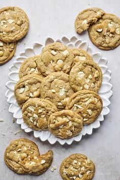 a white plate filled with cookies on top of a table