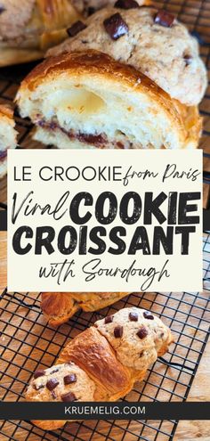 some croissants on a cooling rack with the words le crockie from paris