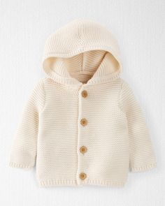 Organic Seed Stitch Cardigan | carters.com Hooded Baby Sweater, Chunky Knit Yarn, Planet Clothing, Hooded Cardigan Sweater, Breaking In, Longline Coat, Organic Cotton Yarn, Free Jeans, Carters Baby Boys