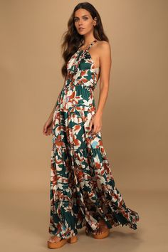 Shop Dresses for Weddings | Wedding Guest Dresses - Lulus Maxi Dress Outfit Summer, Green Floral Print Dress, Beach Wedding Outfit, Trendy Maxi Dresses, Casual Wedding Guest Dresses, Beach Wedding Guest Dress, Spring Wedding Guest Dress, Bridesmaid Colors, Dresses Casual Winter