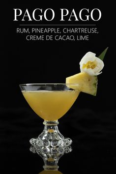 a cocktail with pineapple, charfrue and creme de cacao lime