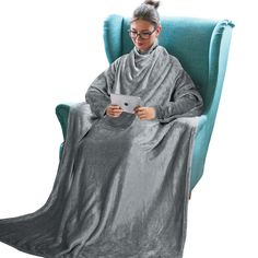 PRICES MAY VARY. Sherpa Fleece Imported WEARABLE BLANKET For ADULT - 51’’X73’’ one size fits most adult women men, comfy throw with sleeves won't slip and slide like a regular blanket, the sleeve circumference is 16" and it's open in the back. This is a must-have cozy snuggly blanket to wear around the house SNUGGLE BLANKET AS SEEN ON TV - This sleeve blanket is designed long enough to wrap around your feet to keep your full body warm and comfortable while allowing complete freedom of movement w Chemo Care Package, Blanket With Sleeves, Chemo Care, Cuddle Blanket, Christmas Gifts For Wife, Relaxation Gifts, Slip And Slide, Christmas Blankets, Cozy Gift