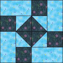 a blue and black quilt with stars on it's center, in the shape of a square