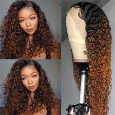 PRICES MAY VARY. 💖【Glueless Wigs Human Hair Material】:Brazilian curly human hair virgin remy lace front wigs, no synthetic hair or mixed animal hair, softness and smoothness, minimum shedding ,no tangle,comfortable against skin.suitable for daily use, office, dating or christmas gifts. 💖【Deep Wave Lace Front Wigs Human Hair Natural Looking】:150% density keep your hair looking full and natural, soft and comfortable,pre plucked with baby hair around perimeter to give a natural hairline and breat Ombre Lace Front, Ombre Lace, Human Wigs, Natural Human Hair, Curly Human Hair Wig, Curly Lace Front Wigs, Hair Brands, Brown Ombre, Deep Wave