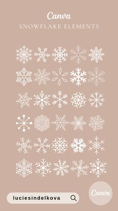 the snowflake element is shown in white on a light brown background with text that reads