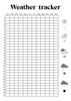 Weather tracker – B&W Journal Weather Tracker, Weather Tracker Printable, Weather Tracker Bullet Journal, Bullet Journal Topics, Weather Tracker, Weather Tracking, Bullet Journal Contents