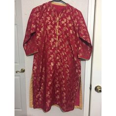 3 Piece Banarsu Suit, Red Color With Shirt, Dupatta And Pajama. Brand New, Never Worn. Red Straight Kurta For Celebration, Red Kurta With Zari Work For Celebrations, Festive Red Kurta, Formal Red Salwar Kameez With Self Design, Red Long Sleeve Sets For Puja, Formal Red Sets With Self Design, Fitted Red Salwar Kameez For Puja, Red Salwar Kameez For Celebration, Fitted Red Salwar Kameez For Celebration