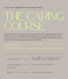 the caring course flyer is shown