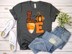 Fall in love with these fun t-shirts! - Bella+Canvas unisex t-shirt - Fit is true to ladies sizing Candy Corn Pumpkins, Fall Love, Funny Thanksgiving Shirts, Deep Gray, Gift For Friend, Love Shirt, Men T Shirt, Y2k Aesthetic, Candy Corn