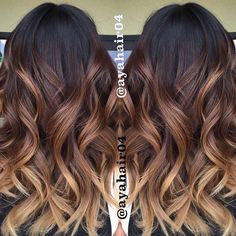 Carmel Ombre Hair, Ombre Hair Color For Brunettes, Baylage Hair, Brunette Ombre, Brunette Balayage, Gorgeous Hair Color, Hair Color Techniques