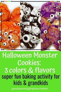 halloween monster cookies with googly eyes and sprinkles for kids to make