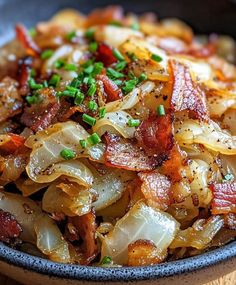 Fried Cabbage with Bacon Onion and Garlic Fried Cabbage With Bacon, Sausage And Potato Bake, Cabbage With Bacon, Homemade Potato Soup, Bacon Fried Cabbage, Pasta Recipes Alfredo, Salmon Patties Recipe, Garlic Recipe, Bacon Fries