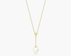 14K Yellow Gold Freshwater Pearl and Bezel Set Diamond Drop Necklace (8.0-8.5mm). The simplicity of this drop necklace featuring 8-8.5mm freshwater pearls is all the more luxurious with the added touch of a bezel set diamond. An excellent present for anyone who appreciates simple glamour. Elegant Yellow Gold Drop Pearl Necklace, Diamond Drop Necklace, Bezel Set Diamond, Diamond Drops, Drop Necklace, Bezel Setting, Fresh Water, Freshwater Pearls, Pearl Necklace