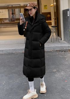 Women's Quilted Long Down Jacket Warm Black Parka For Fall, Fitted Puffer Parka For Winter, Fitted Down Parka For Winter, Warm Black Winter Parka, Long Down Coat, Down Puffer Coat, Winter Outerwear, Best Of Both Worlds, White Ducks