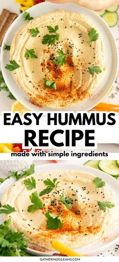 easy hummus recipe Roasted Garlic Hummus Recipe, Creamy Hummus Recipe, Healthy Hummus, Easy Hummus Recipe, Hummus Recipe Homemade, Roasted Garlic Hummus, Recipe For Beginners, Easy Mediterranean Diet Recipes, Easy Hummus