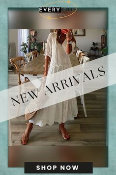 Romantic White Half Sleeve Maxi Dress V-neck Midi Dress For Date In Summer, V-neck Midi Dress For Summer Date, Spring Maxi Dress For A Date, Summer Midi Dress For A Date, Casual Summer Midi Dress For Date, Elegant Summer Dresses For Dates, Elegant Summer Date Dress, White 3/4 Sleeve Maxi Dress For Vacation, White Casual Maxi Dress With 3/4 Sleeves