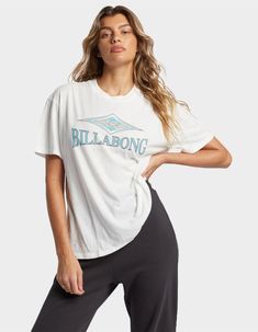 Billabong Heritage Diamond Oversized Tee. Graphic Screened On Front. Oversized Relaxed Fit. Crew Neck. Short Sleeve. 100% Cotton. Machine Wash. Imported. | Blilabong Heritage Diamond Oversized Tee Womens Oversized Tee, Wwe T Shirts, Flannel Sweatshirt, Salt Crystal, Billabong Women, Girls Graphic Tee, Heritage Fashion, Diamond Print, Top Graphic Tees