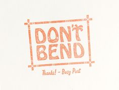 an orange don't bend stamp on a white card that says thanks - busy post