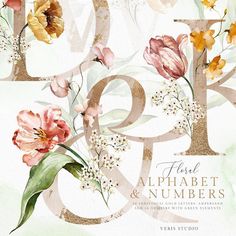 the floral alphabet and numbers are painted with watercolors