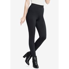 So soft and warm, these leggings are a cold-weather must-have. Pair these comfy fleece-lined leggings with an oversized shirt or tunic for an easy-going outfit. Ribbed elasticized waist sits at natural waist. Winter Elastane Tight Pants, Tight Winter Elastane Pants, Tight Elastane Pants For Winter, Winter Leggings With Elastic Waistband And Stretch, Winter Full Length Leggings With Elastic Waistband, Winter Stretch Leggings With Elastic Waistband, Winter Full Length Elastic Leggings, Comfort Stretch Full-length Winter Pants, Full-length Stretch Leggings For Fall