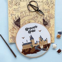 the hogwart's home embroidery kit is on display