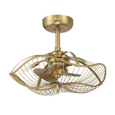 This unique ceiling fan with lights was designed by Arranmore Lighting Company, LLC. US Design Patent No. US D999, 364 S. The Auri™ ceiling fan delivers simple elegance with a gleaming golden curved steel frame. The steel shade is curved pentagon shape, with slender spokes that give this fan a delicate and glamorous look. The Aged Brass finish delivers a pop of color, and it is visually striking when you walk into the room. The geometry of the pentagon shade gives a nod to contemporary style, while the curves soften the appearance and makes the Auri™ very versatile. In a bedroom, office, master bathroom, kitchen, or even a covered porch, this fan will be a conversation piece. Arranmore Lighting & Fans Auri 22-in Aged Brass with Matte Blades LED Indoor/Outdoor Fandelier Ceiling Fan with Lig Unique Ceiling Fans Overstock, Stylish Ceiling Fan With Light, Boho Ceiling Fan With Light, Boho Ceiling Fan, Ceiling Fan Ideas, Caged Ceiling Fan With Light, Brass Ceiling Fan, Decorative Ceiling Fans, Colorful Office