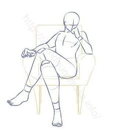 a drawing of a person sitting in a chair with their legs crossed and one foot up