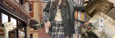 a woman standing in front of a book store