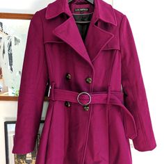 Size 8. Magenta In Color. Fully Lined With Pockets. Used With No Flaws. Practically Brand New! Purple Double-breasted Spring Outerwear, Purple Double-breasted Outerwear For Spring, Fitted Purple Outerwear For Fall, Wool Blend Coat, Pink Purple, Double Breasted, Wool Blend, Jackets & Coats, Jackets For Women