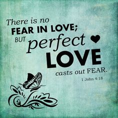 a blue background with an image of a butterfly and the words, there is no fear in love but perfect love casts out fear